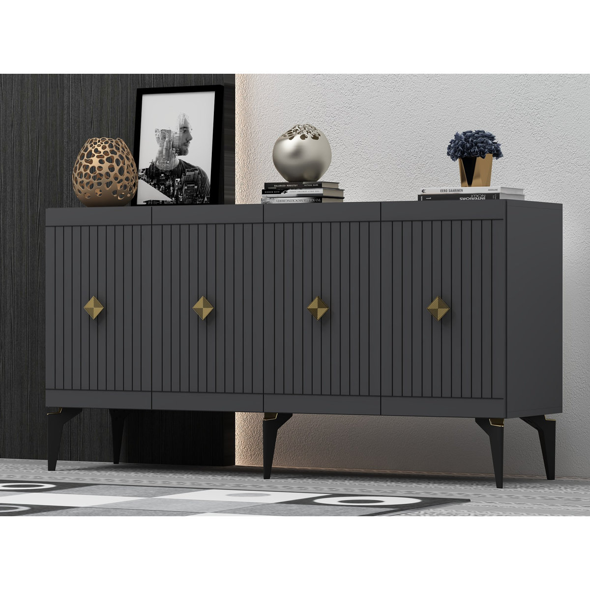 View of Mercer41 Modern Console Table, Oak & White, 39.4 x 13.8 x 39.4 inches ...